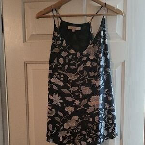 LOFT Floral Gray and Blue Women's Top Size Large
